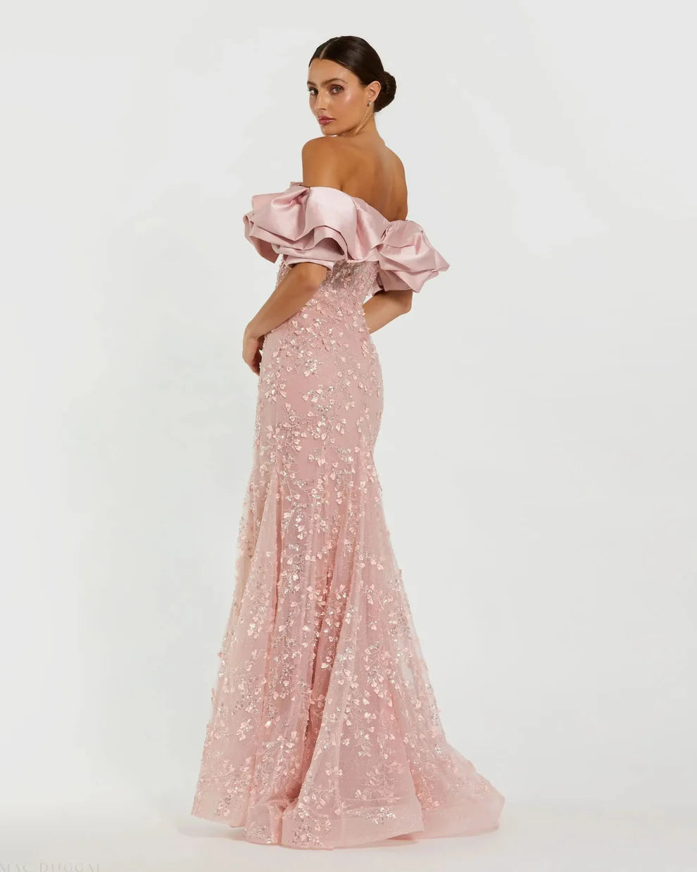 Elegant Voluminous Mermaid Silhouette Off-the-Shoulder Ruffle Sleeve Sequin Maxi Evening Dress