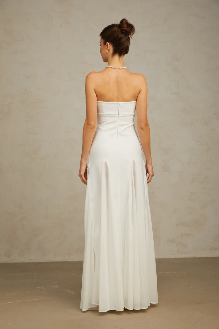 Elegant White ALine Strapless Square Neck Back Zip Floor Length Evening Dresses