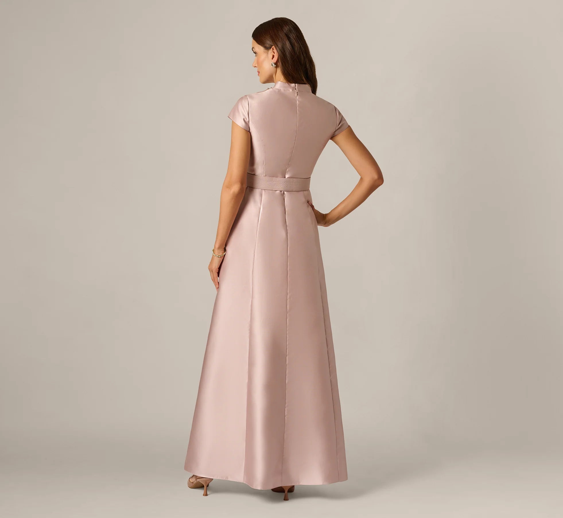 Elegant A-Line Embellished V-Neck Cap Sleeve High Back Floor-Length Mother of the Bride Dresses