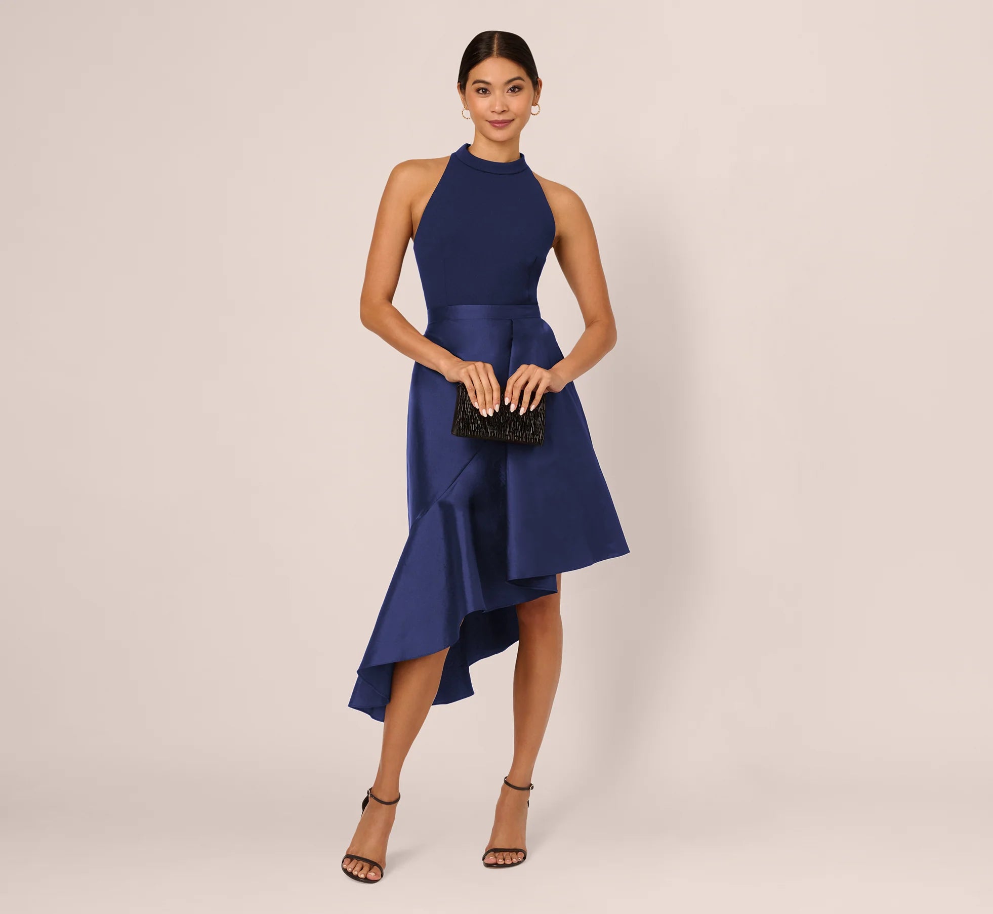 Elegant A-Line Halter Neck Sleeveless High-Back Asymmetrical Midi Mother of the Bride Dresses