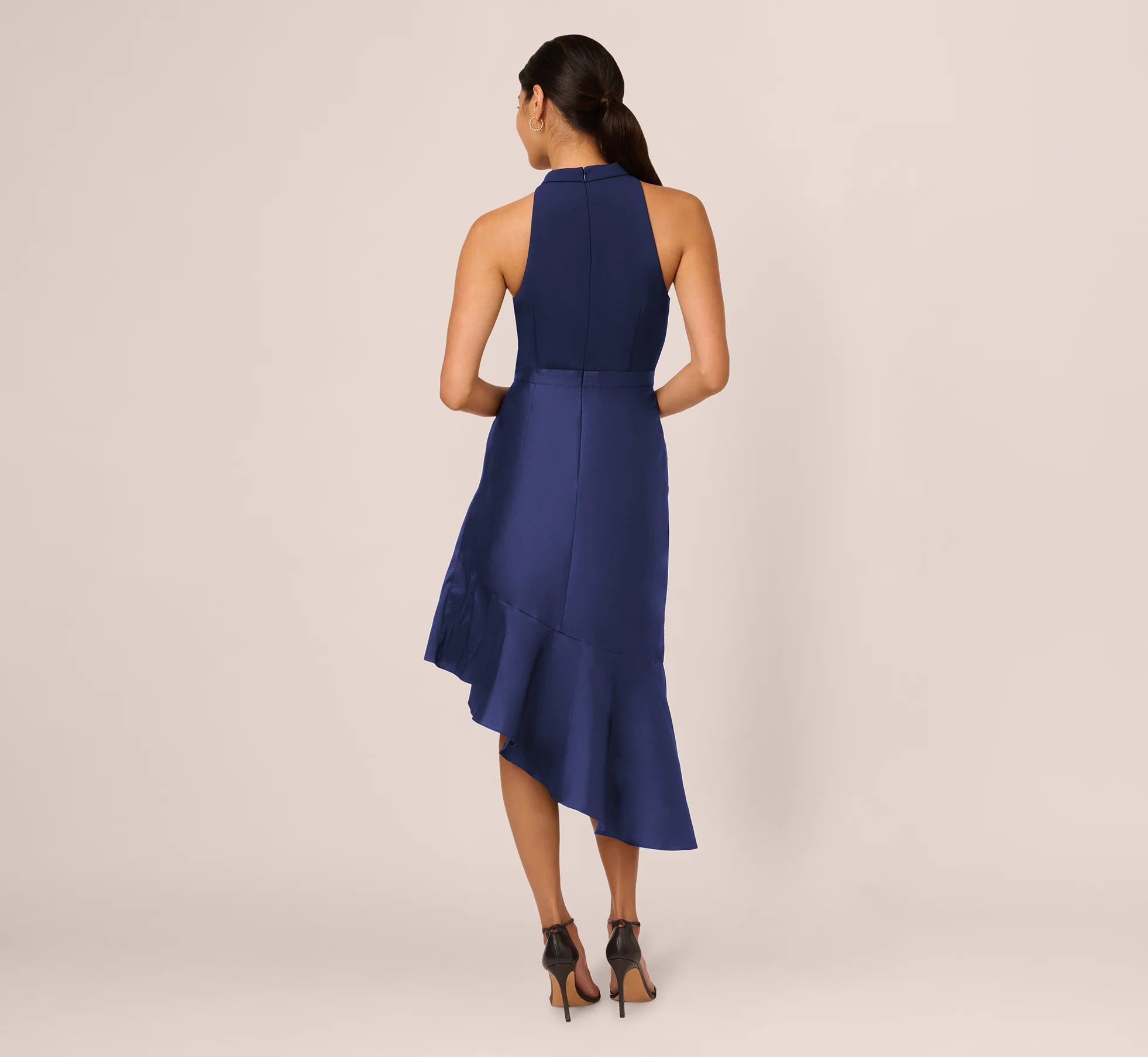 Elegant A-Line Halter Neck Sleeveless High-Back Asymmetrical Midi Mother of the Bride Dresses