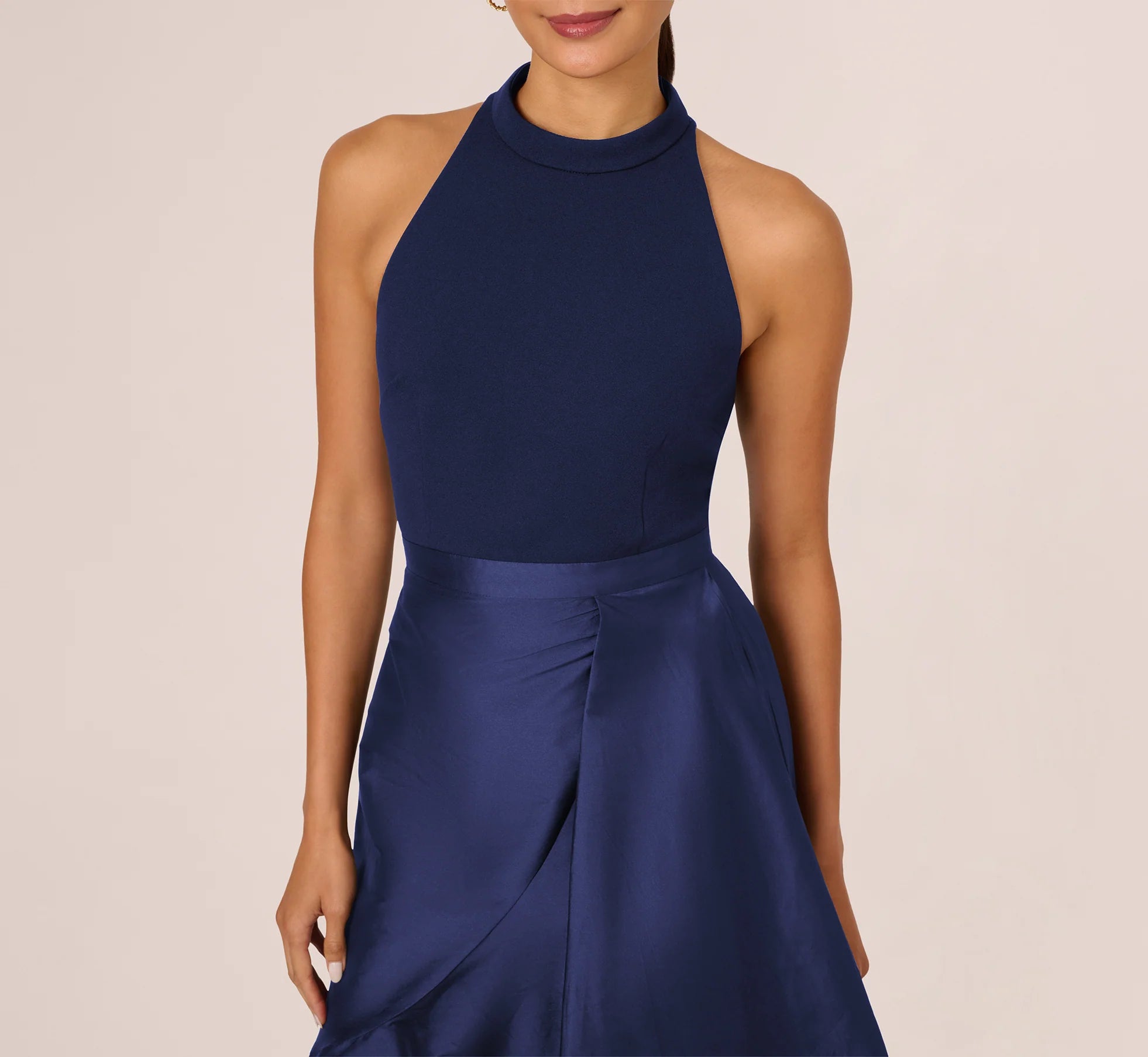 Elegant A-Line Halter Neck Sleeveless High-Back Asymmetrical Midi Mother of the Bride Dresses