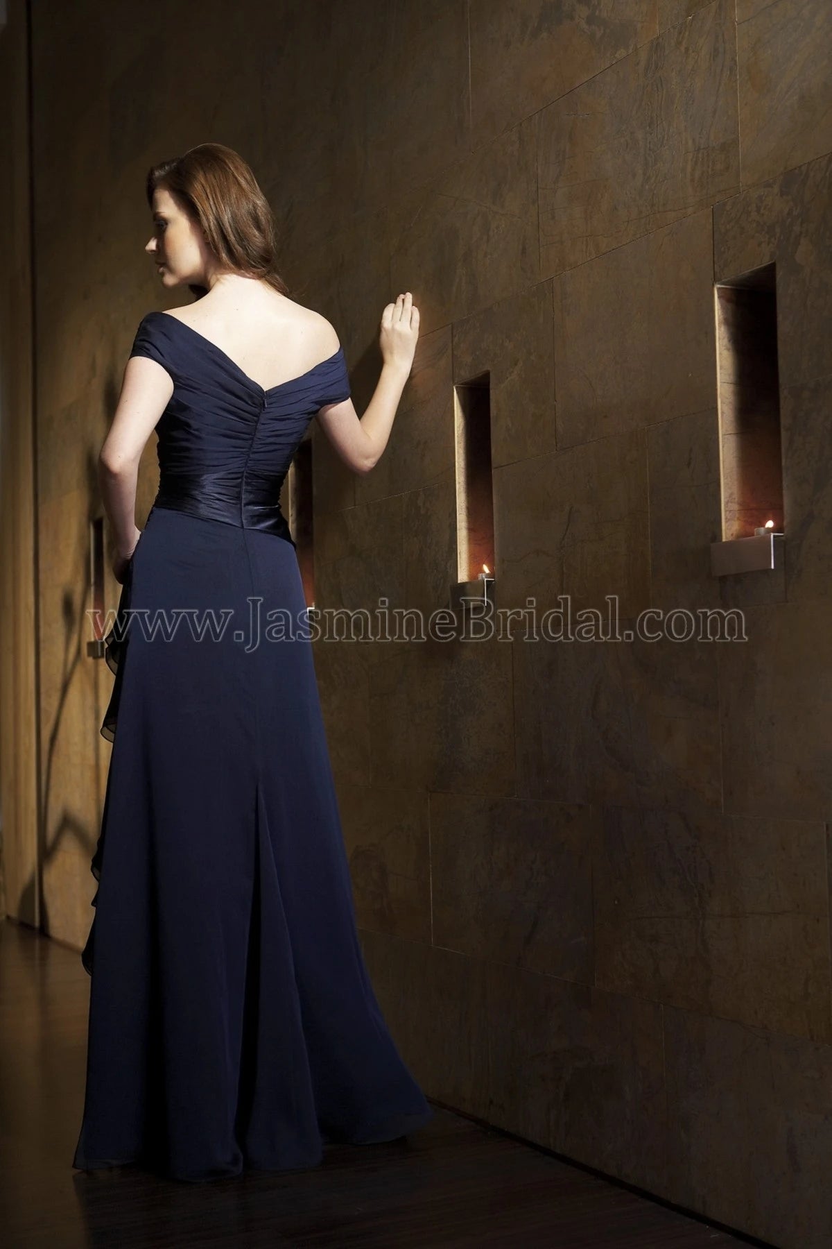 Elegant A-Line Off-Shoulder Cap Sleeve V-Back Floor-Length Draped Embellished Mother of the Bride Dresses