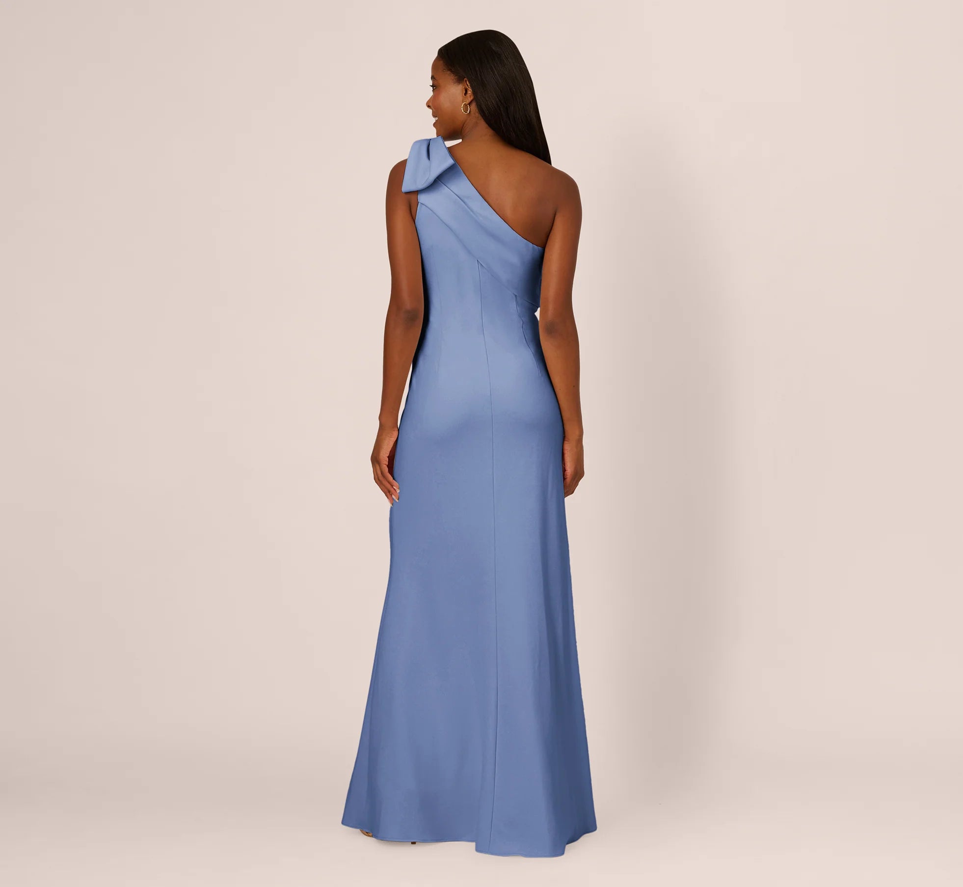 Elegant A-Line One-Shoulder Bow Detail Dusty Blue Floor-Length Mother Of The Bride Dress