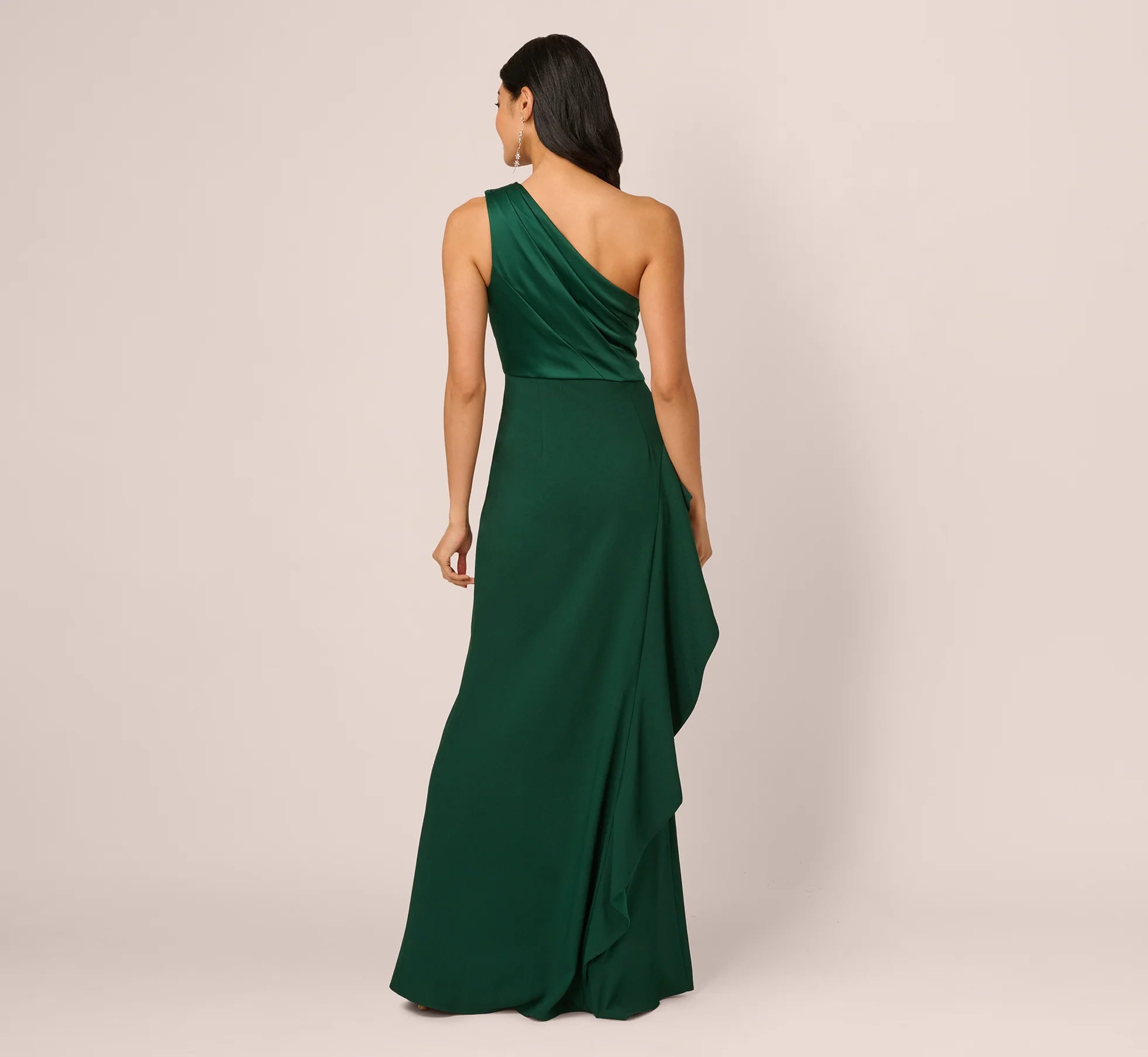 Elegant A-Line One-Shoulder Ruffled Slit Emerald Green Floor-Length Mother of the Bride Dresses