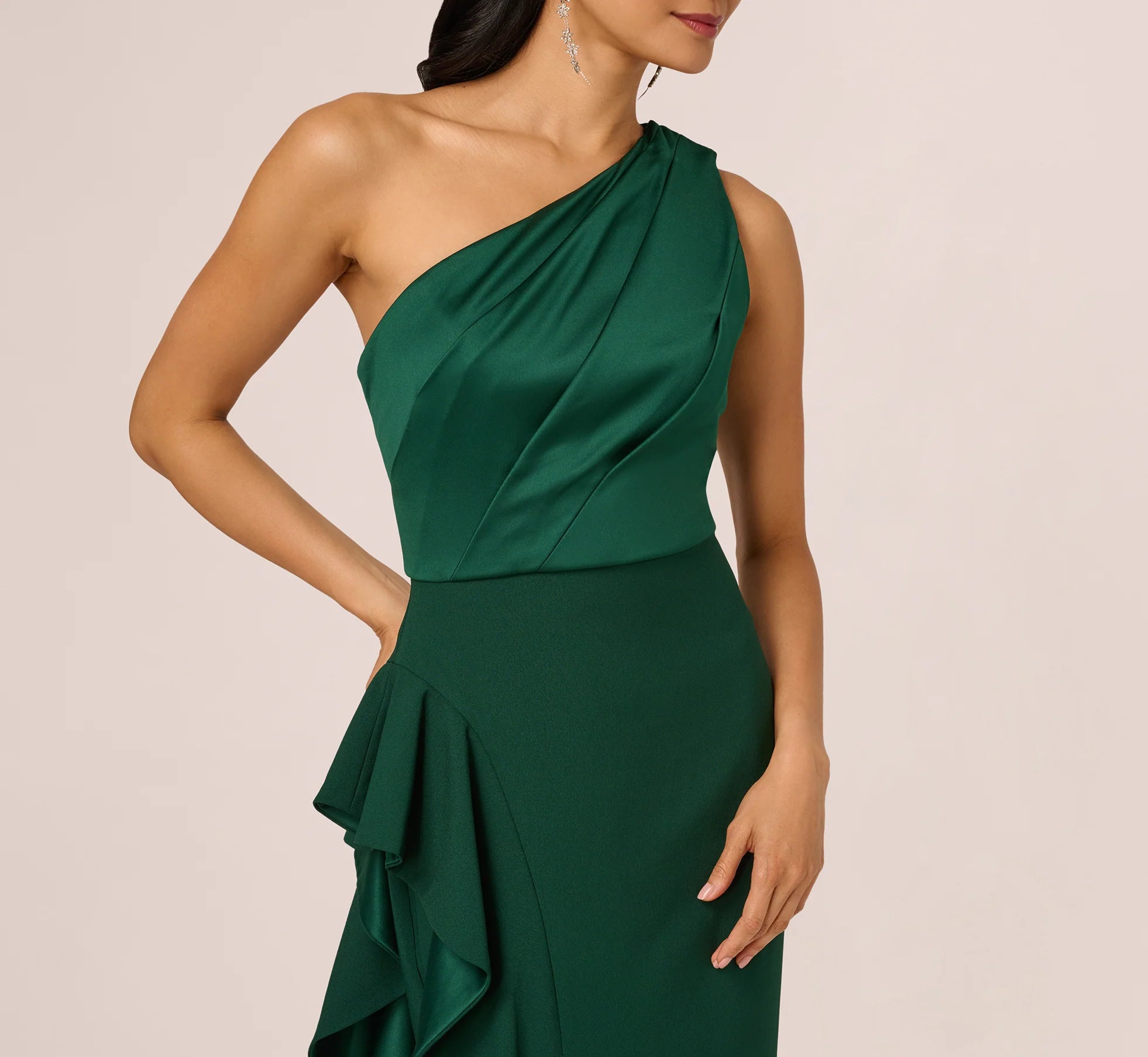 Elegant A-Line One-Shoulder Ruffled Slit Emerald Green Floor-Length Mother of the Bride Dresses