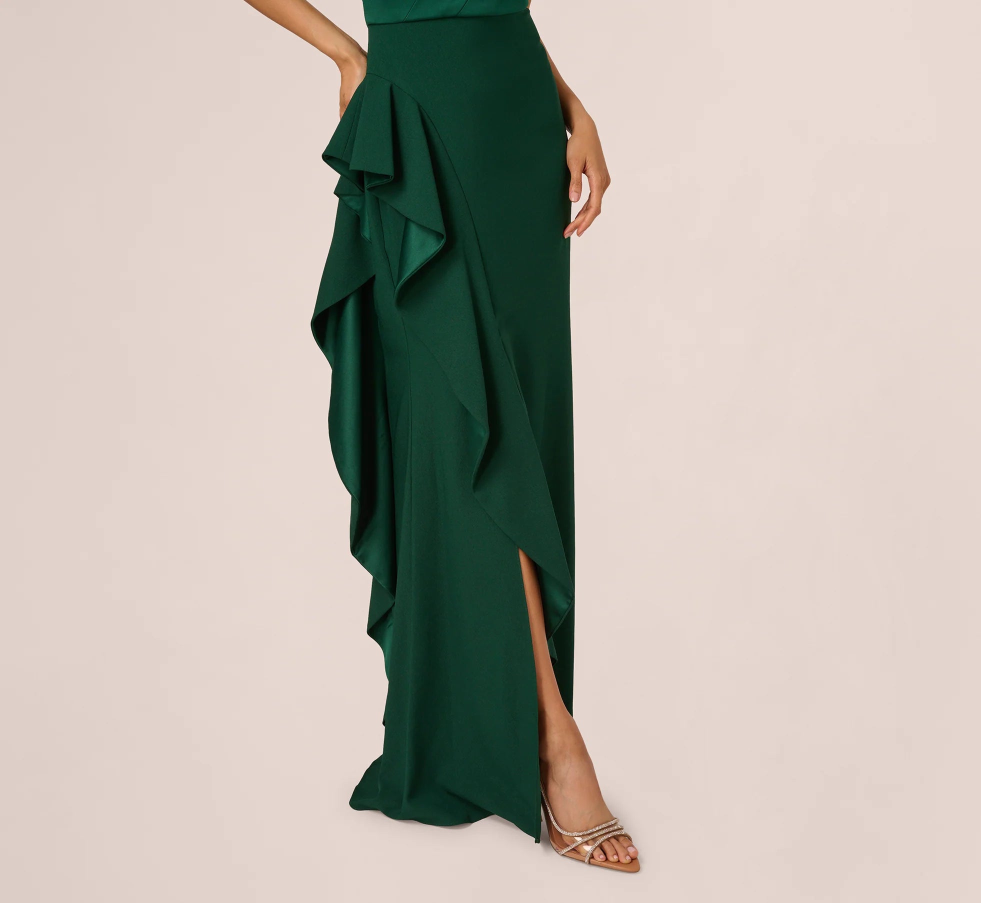 Elegant A-Line One-Shoulder Ruffled Slit Emerald Green Floor-Length Mother of the Bride Dresses