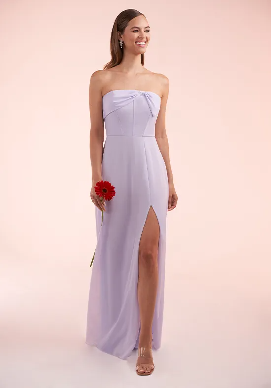 Elegant A-Line Strapless Bow-Front High-Slit Lilac Floor-Length Bridesmaid Dress