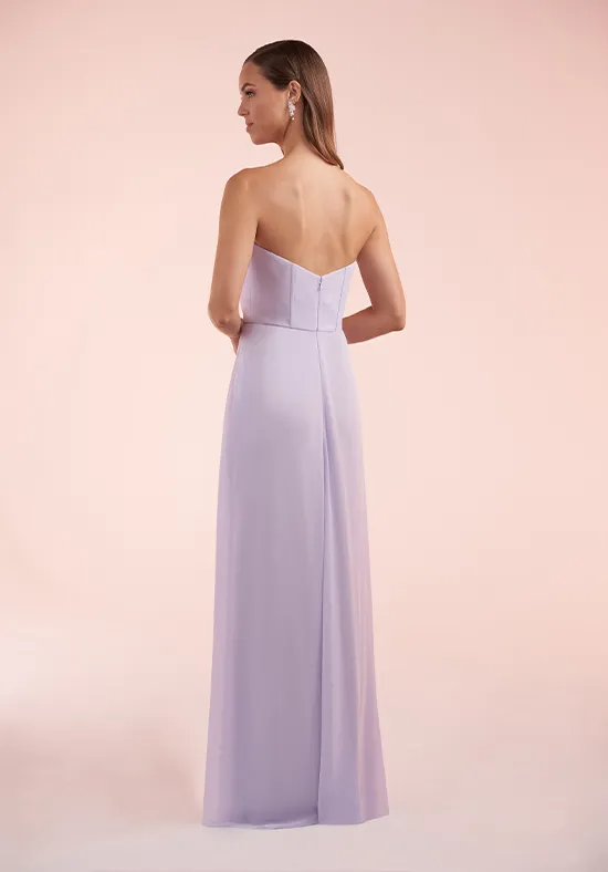 Elegant A-Line Strapless Bow-Front High-Slit Lilac Floor-Length Bridesmaid Dress