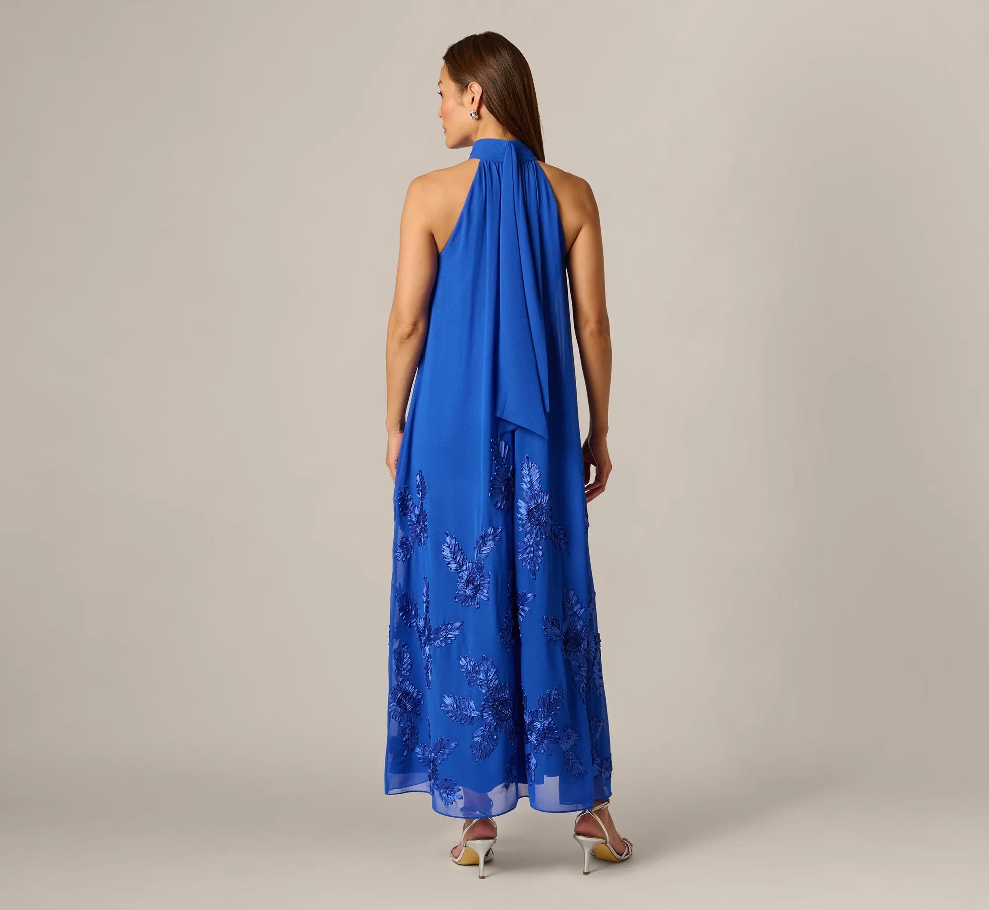 Elegant Chiffon A-Line Halter Neck Sleeveless Draped Back Floor-Length Mother of the Bride Dresses