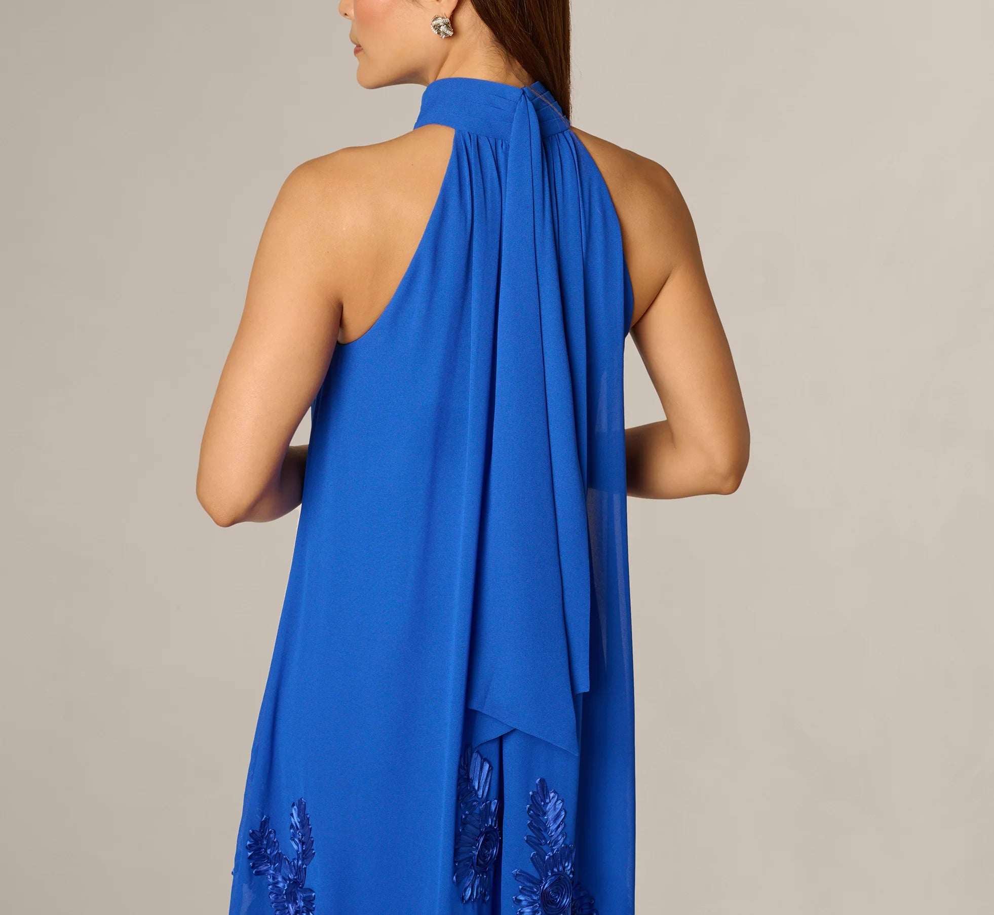 Elegant Chiffon A-Line Halter Neck Sleeveless Draped Back Floor-Length Mother of the Bride Dresses