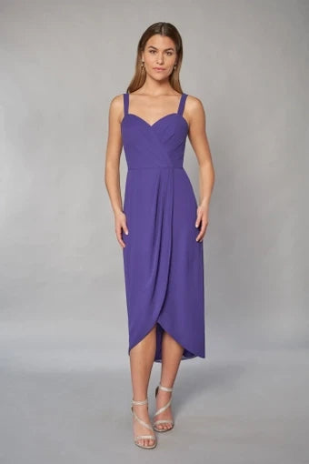 Elegant Chiffon Overlay Crepe Draped Sheath Boat Neck Batwing Sleeve Asymmetric Midi Two-Piece Mother of the Bride Dress
