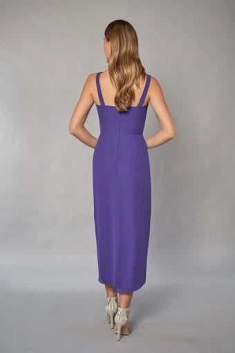 Elegant Chiffon Overlay Crepe Draped Sheath Boat Neck Batwing Sleeve Asymmetric Midi Two-Piece Mother of the Bride Dress