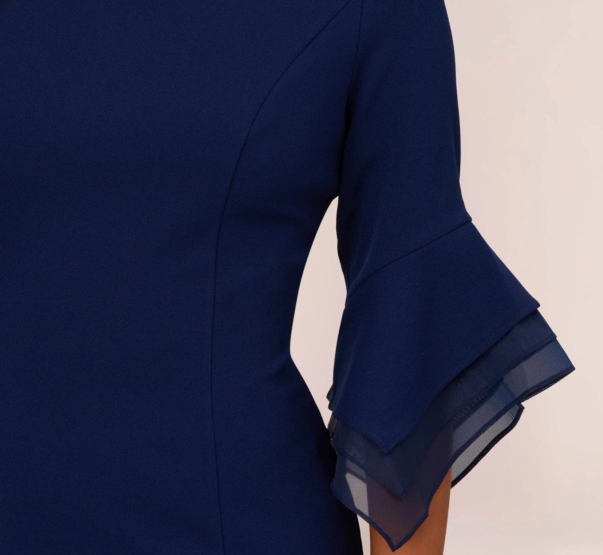 Elegant Crepe Sheath Bateau Neck 3/4 Bell Sleeve Knee-Length Mother of the Bride Dresses