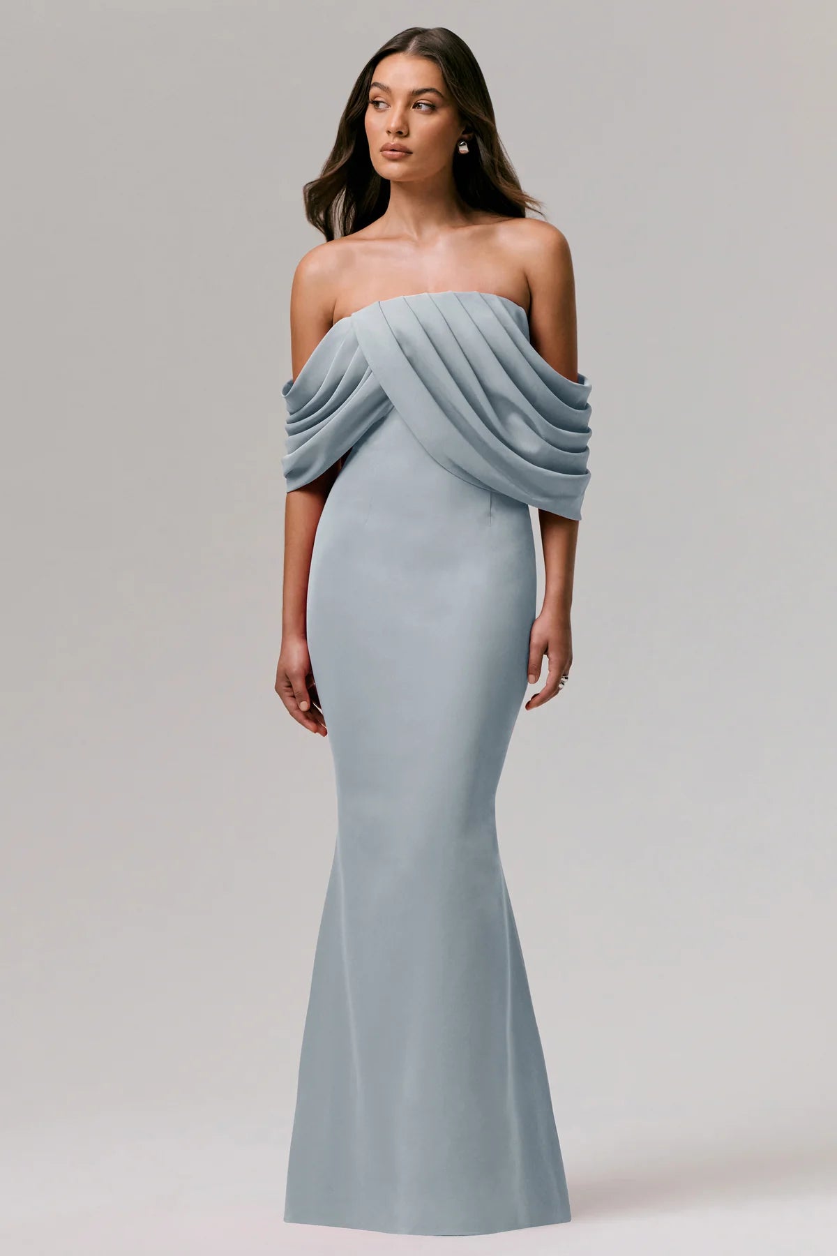 Elegant Draped Mermaid Strapless Off-Shoulder Zipper Back Floor-Length Bridesmaid Dresses