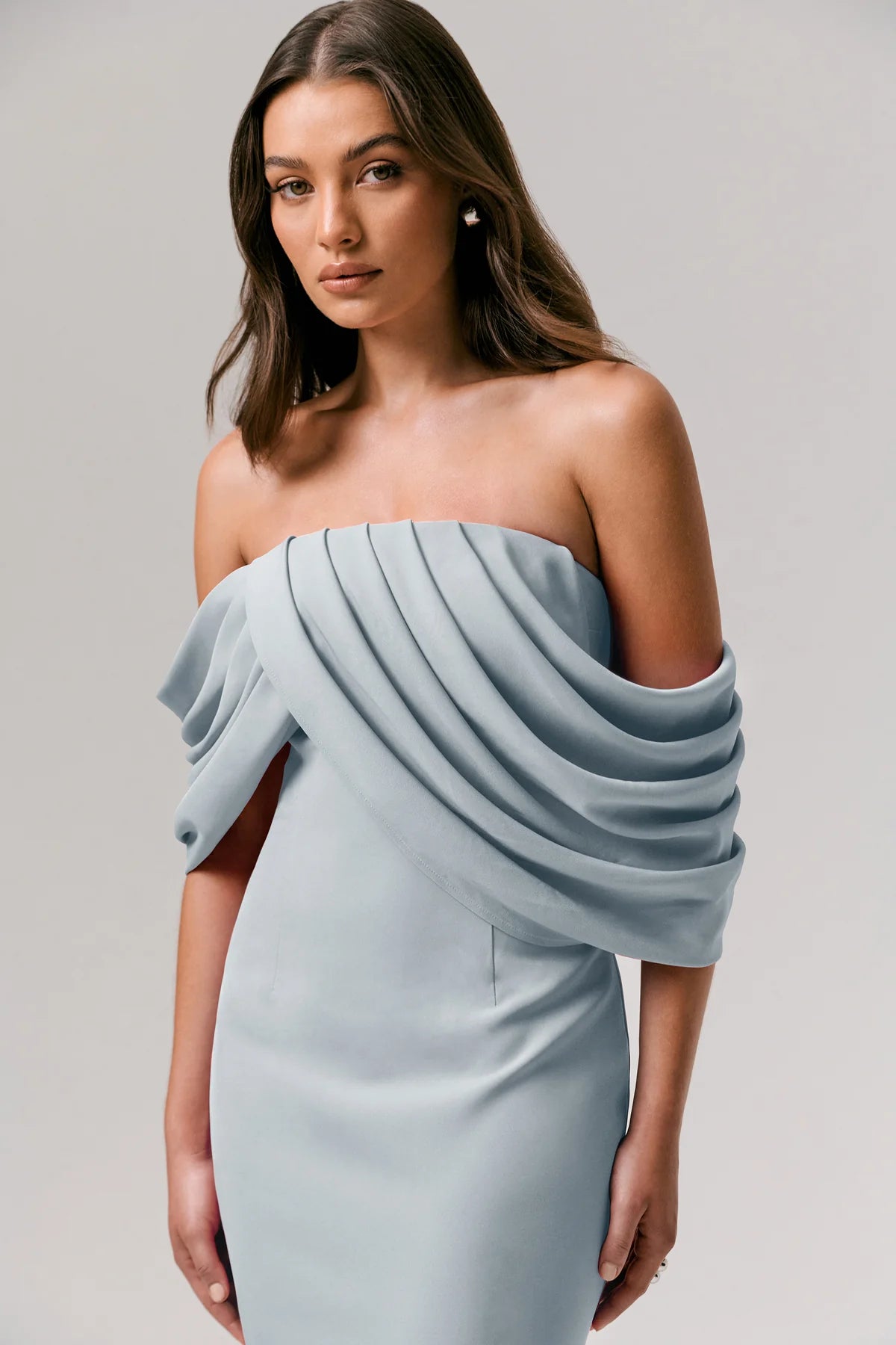 Elegant Draped Mermaid Strapless Off-Shoulder Zipper Back Floor-Length Bridesmaid Dresses