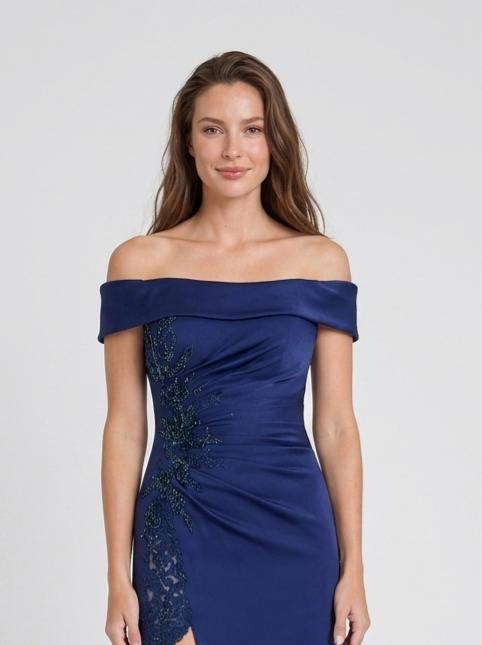 Elegant Draped Sheath Off-Shoulder Short Sleeve Ruched Back Floor-Length Embellished Mother of the Bride Dresses