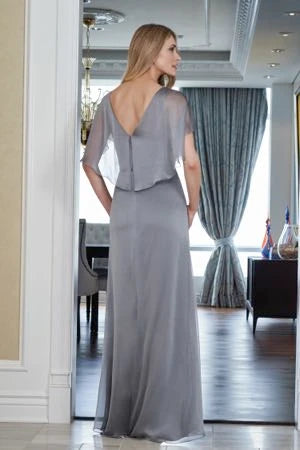 Elegant Flowy A-line V-Neck Flutter Sleeve V-Back Floor-Length Mother of the Bride Dresses