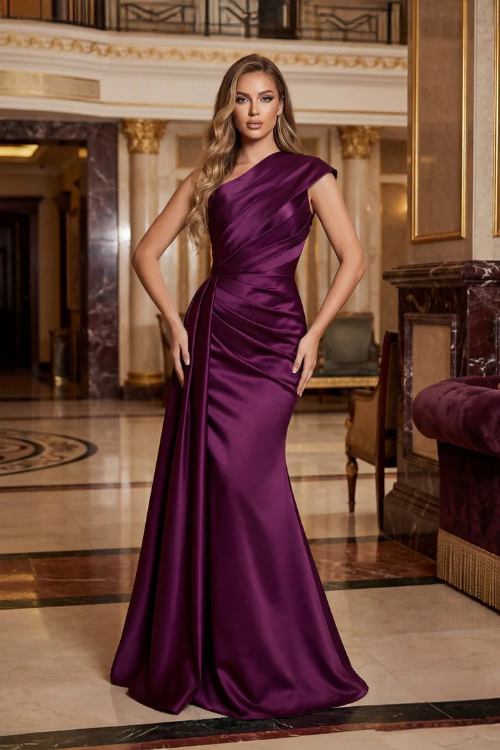 Elegant Mermaid One Shoulder Satin Floor Length Mother of the Bride Dress