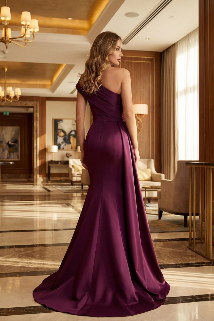 Elegant Mermaid One Shoulder Satin Floor Length Mother of the Bride Dress