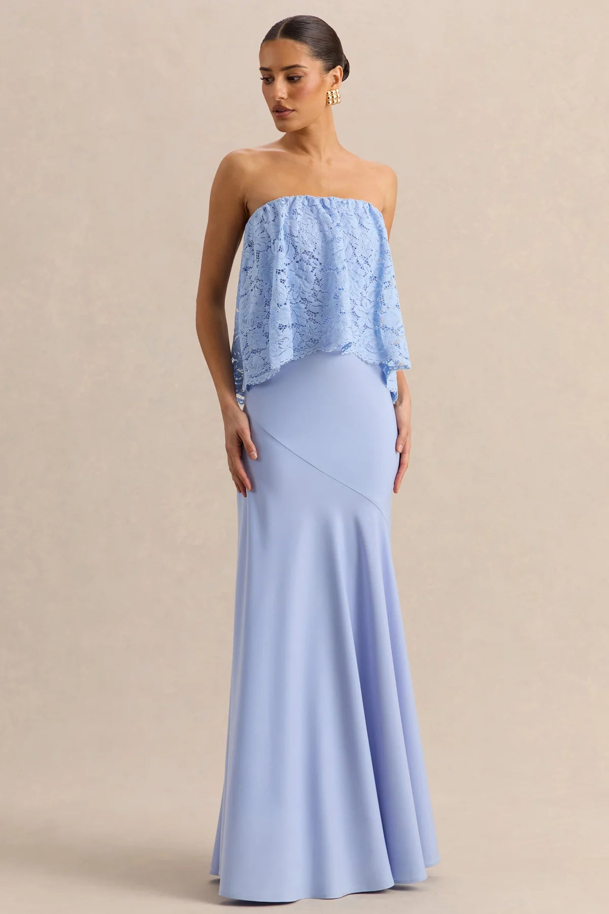Elegant Mermaid Strapless Sleeveless Floor-Length Bridesmaid Dress with Lace Overlay Bodice