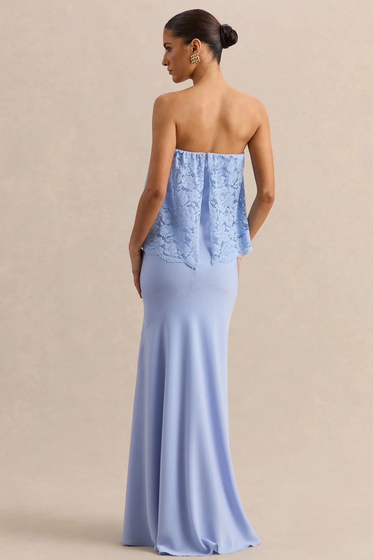 Elegant Mermaid Strapless Sleeveless Floor-Length Bridesmaid Dress with Lace Overlay Bodice