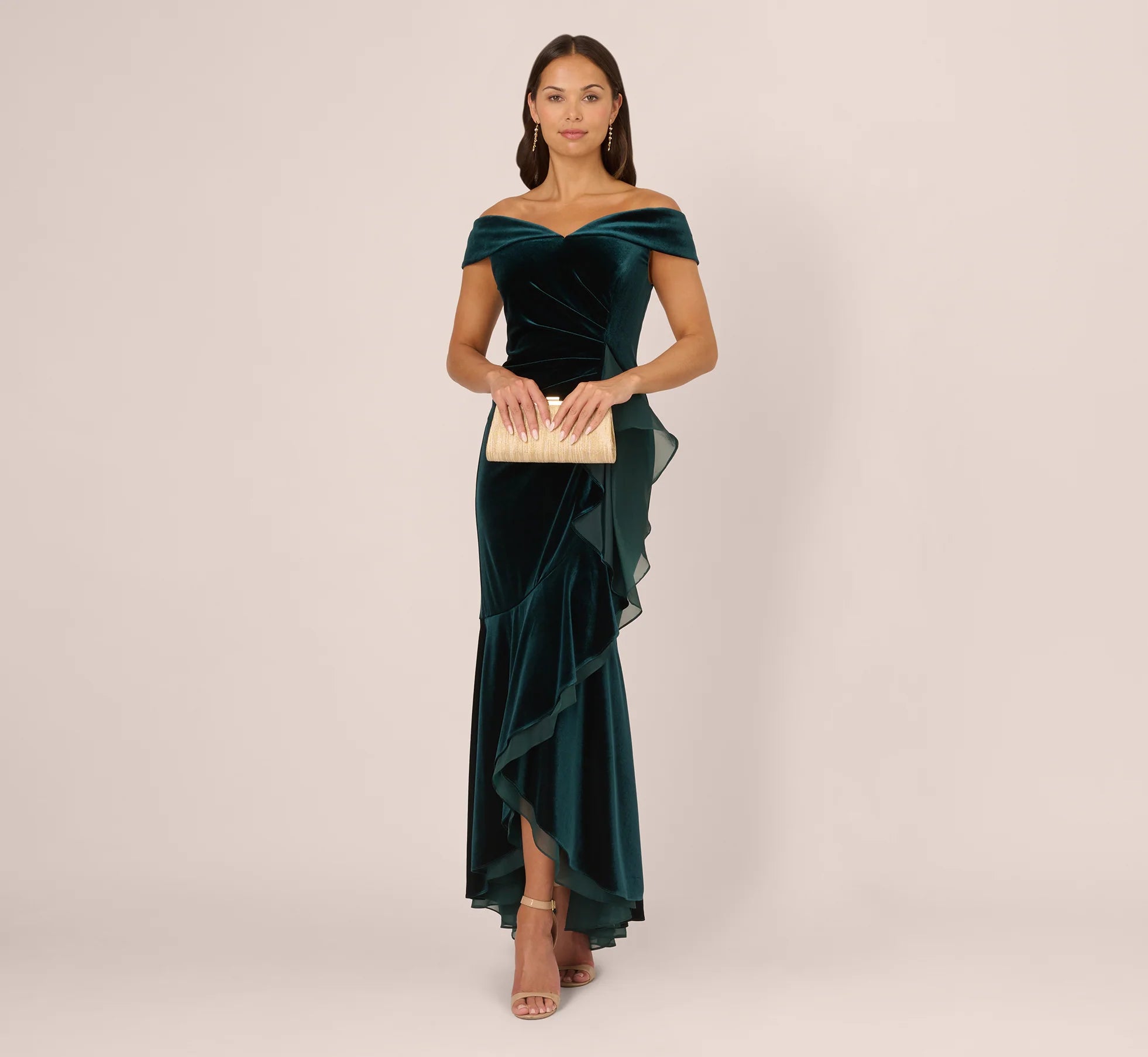 Elegant Off-Shoulder Sweetheart Short Sleeve Zipper Back High-Low Hem Mermaid Mother of the Bride Dresses