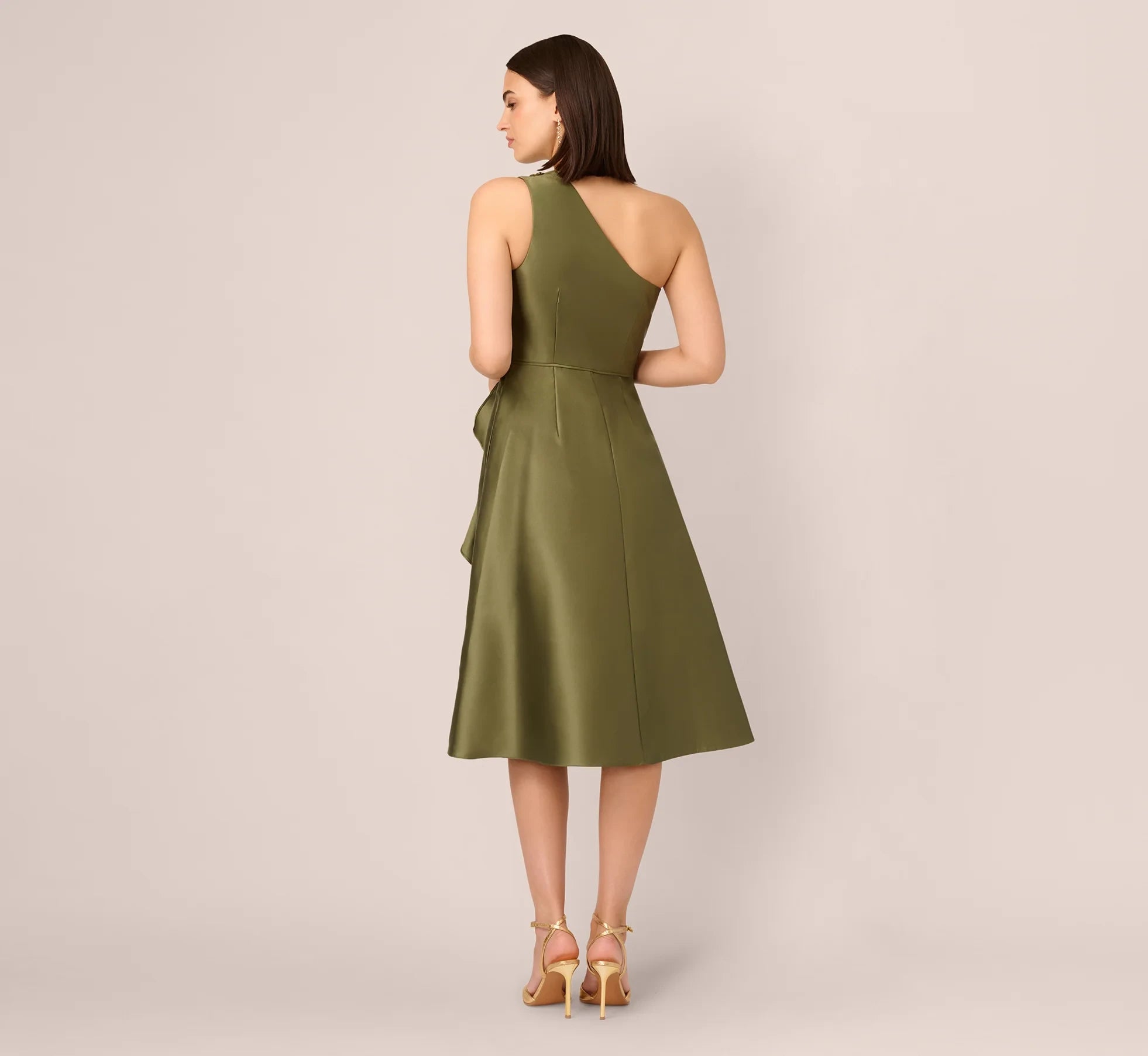 Elegant Satin A-Line One-Shoulder Sleeveless Closed Back Midi Mother of the Bride Dresses