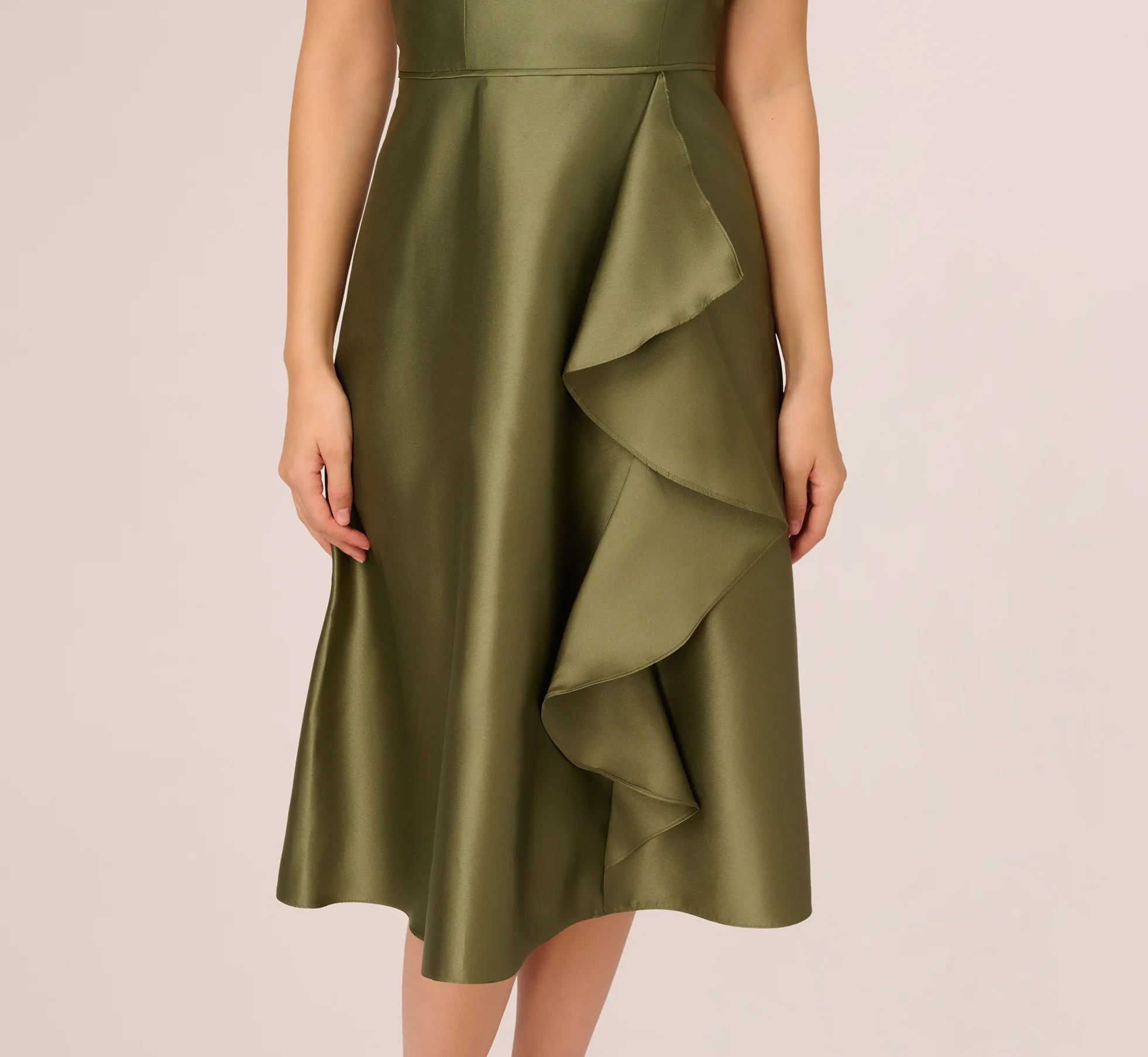 Elegant Satin A-Line One-Shoulder Sleeveless Closed Back Midi Mother of the Bride Dresses