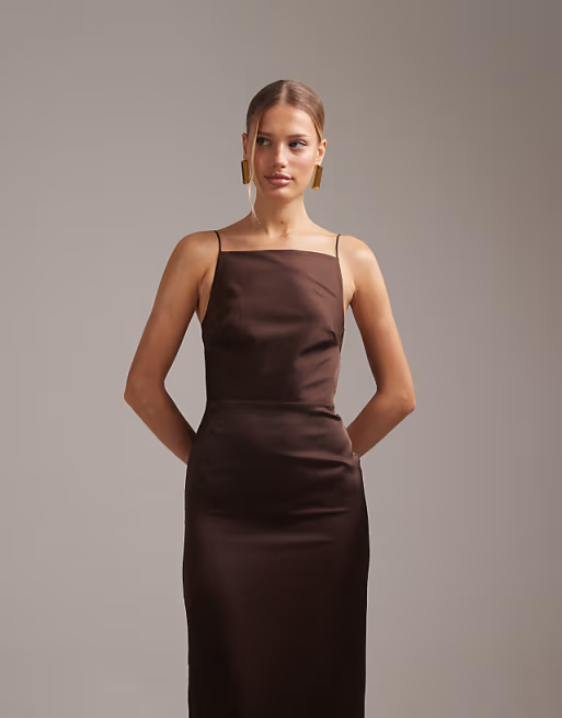 Elegant Satin Bridesmaid Dress Straight Neck Thin Straps Open Back Floor-Length