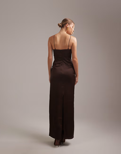 Elegant Satin Bridesmaid Dress Straight Neck Thin Straps Open Back Floor-Length