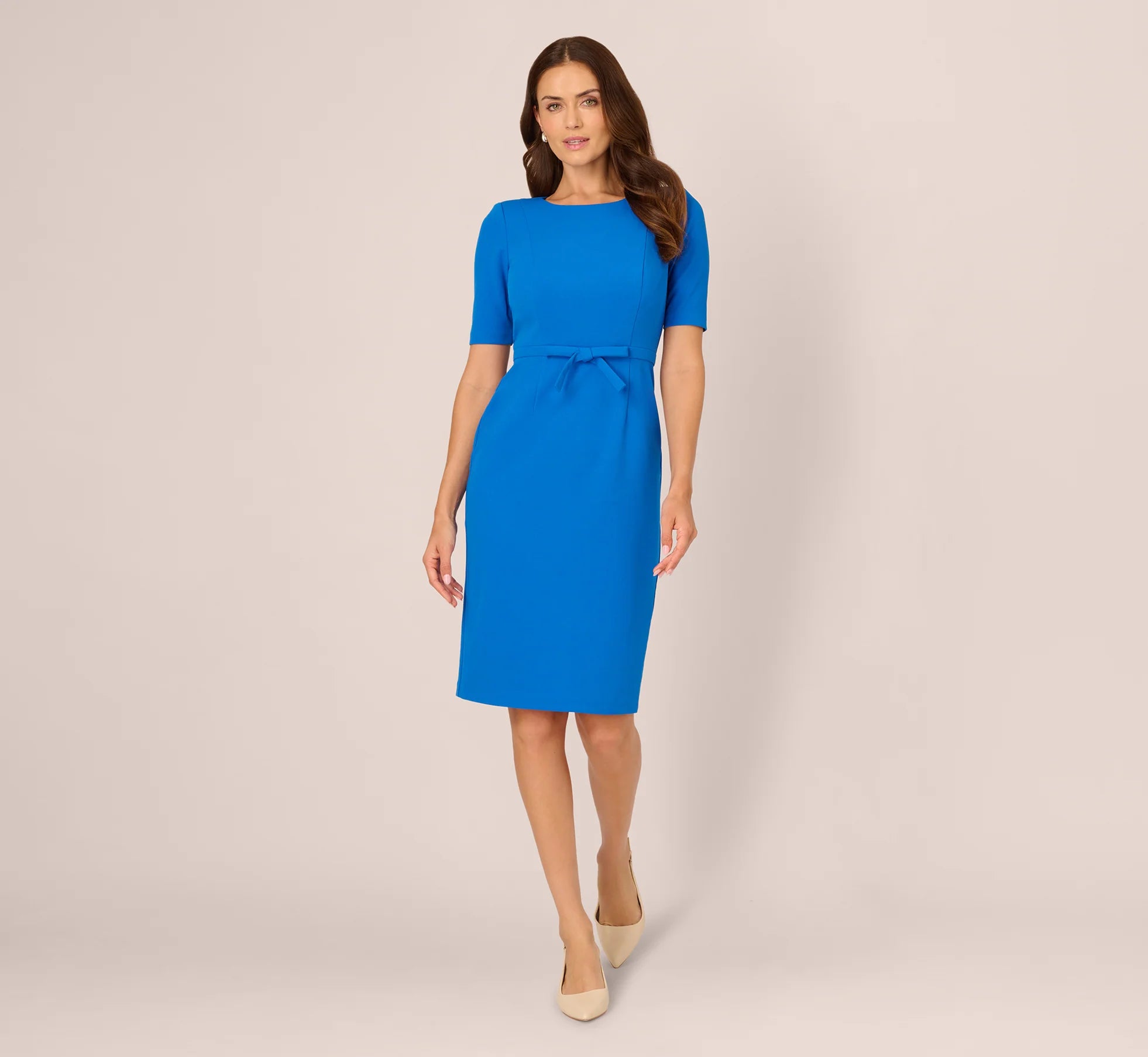 Elegant Sheath Boat Neck Short Sleeves Zipper Back Knee-Length Mother of the Bride Dresses