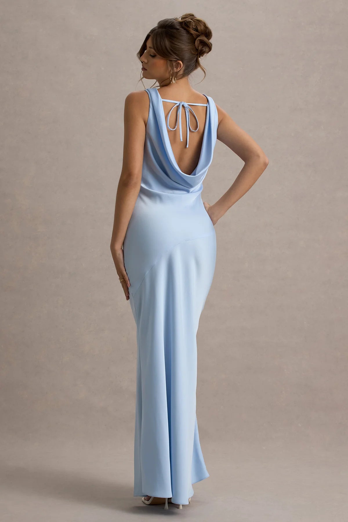 Elegant Sheath Cowl Neck Sleeveless Low Cowl Back Floor-Length Bridesmaid Dresses