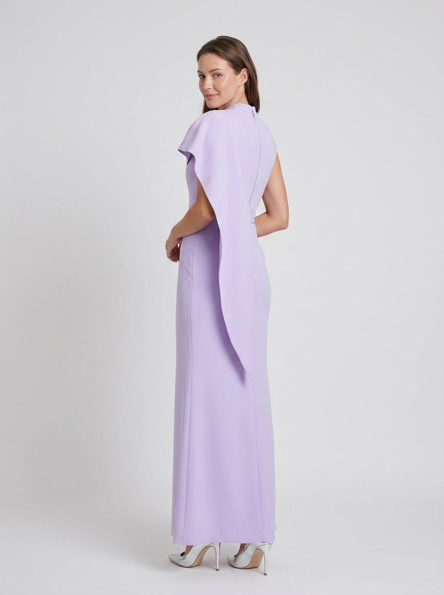 Elegant Sheath High Neck Cap Sleeve Draped High Back Floor-Length Mother of the Bride Dresses