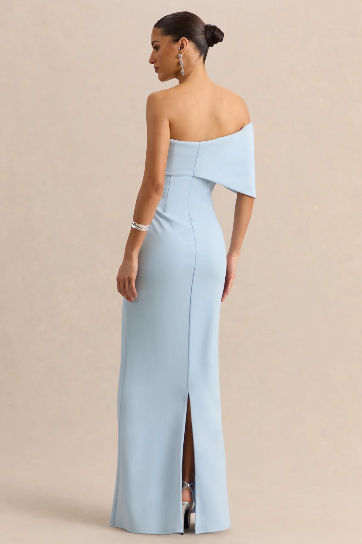 Elegant Sheath Off-Shoulder Bow Draped Short Sleeve Straight Back Floor-Length Bridesmaid Dresses
