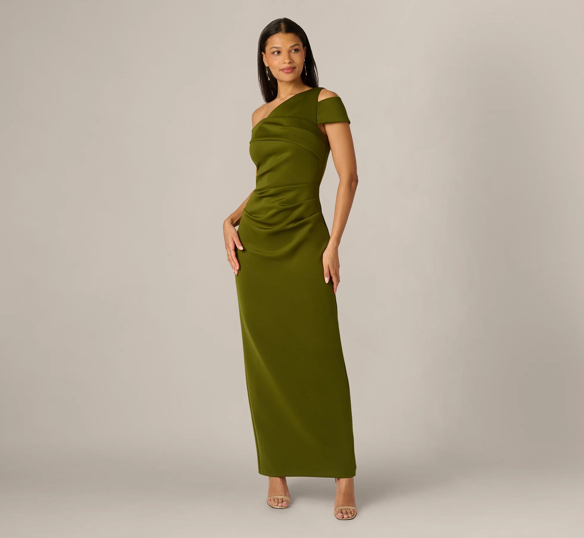 Elegant Sheath One-Shoulder Cap Sleeve Zipper Back Floor-Length Mother of the Bride Dresses