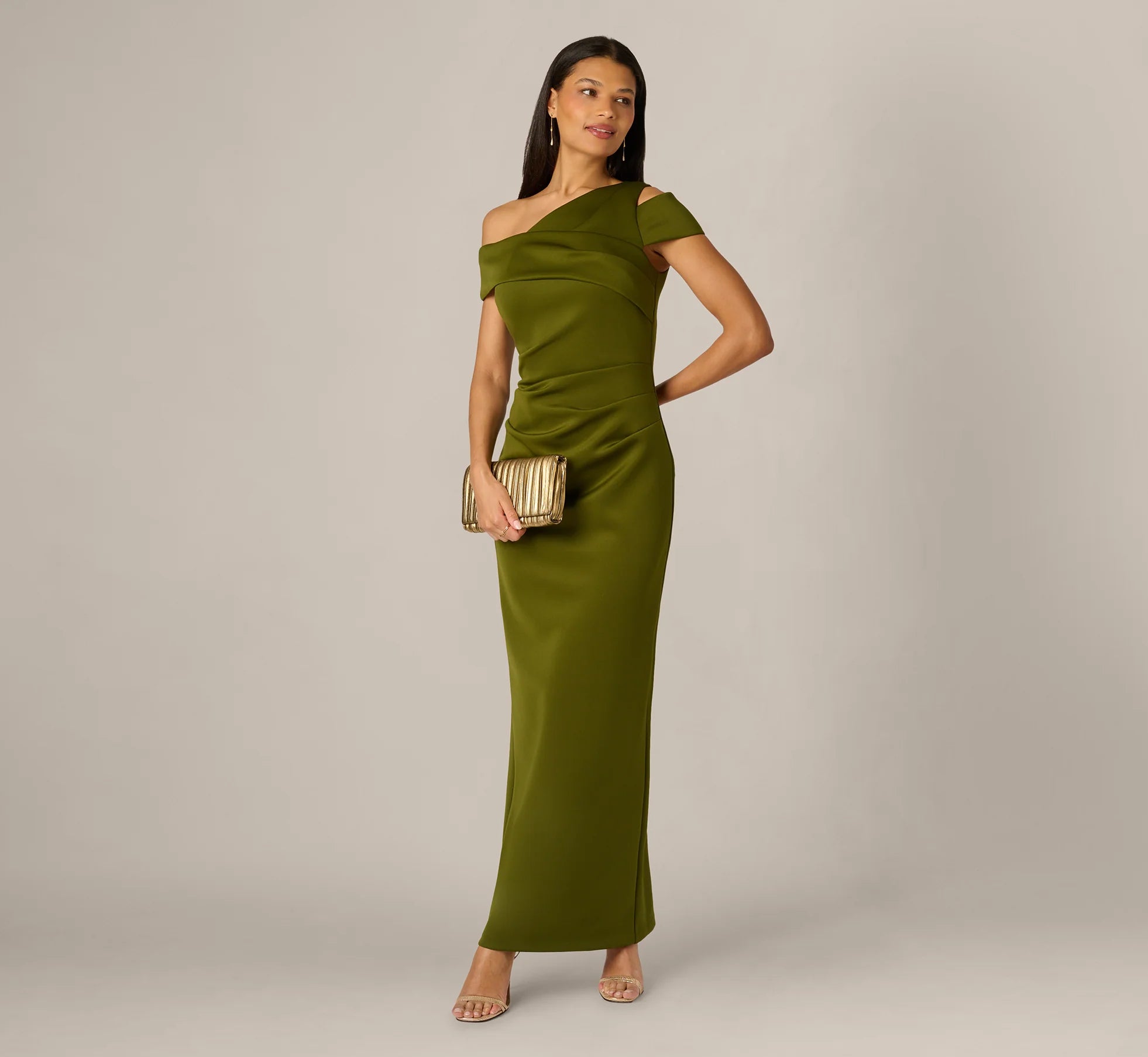 Elegant Sheath One-Shoulder Cap Sleeve Zipper Back Floor-Length Mother of the Bride Dresses