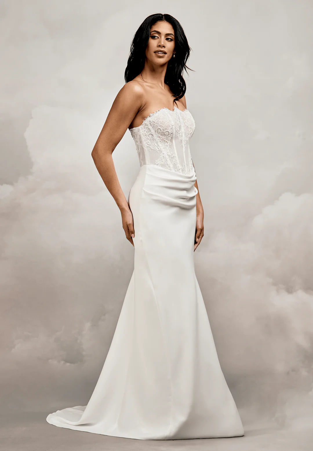 Elegant Sheath Sweetheart Strapless Sleeveless Illusion Lace Button-Back Floor-Length Chapel Train Wedding Dresses