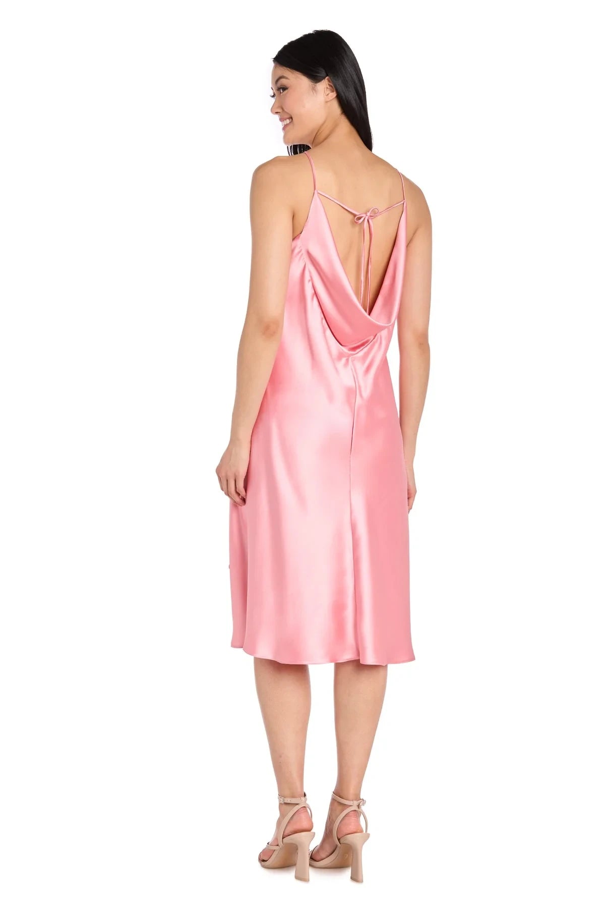Elegant Silky A-Line Criss-Cross Halter Sleeveless Cowl Back Midi Homecoming Dresses