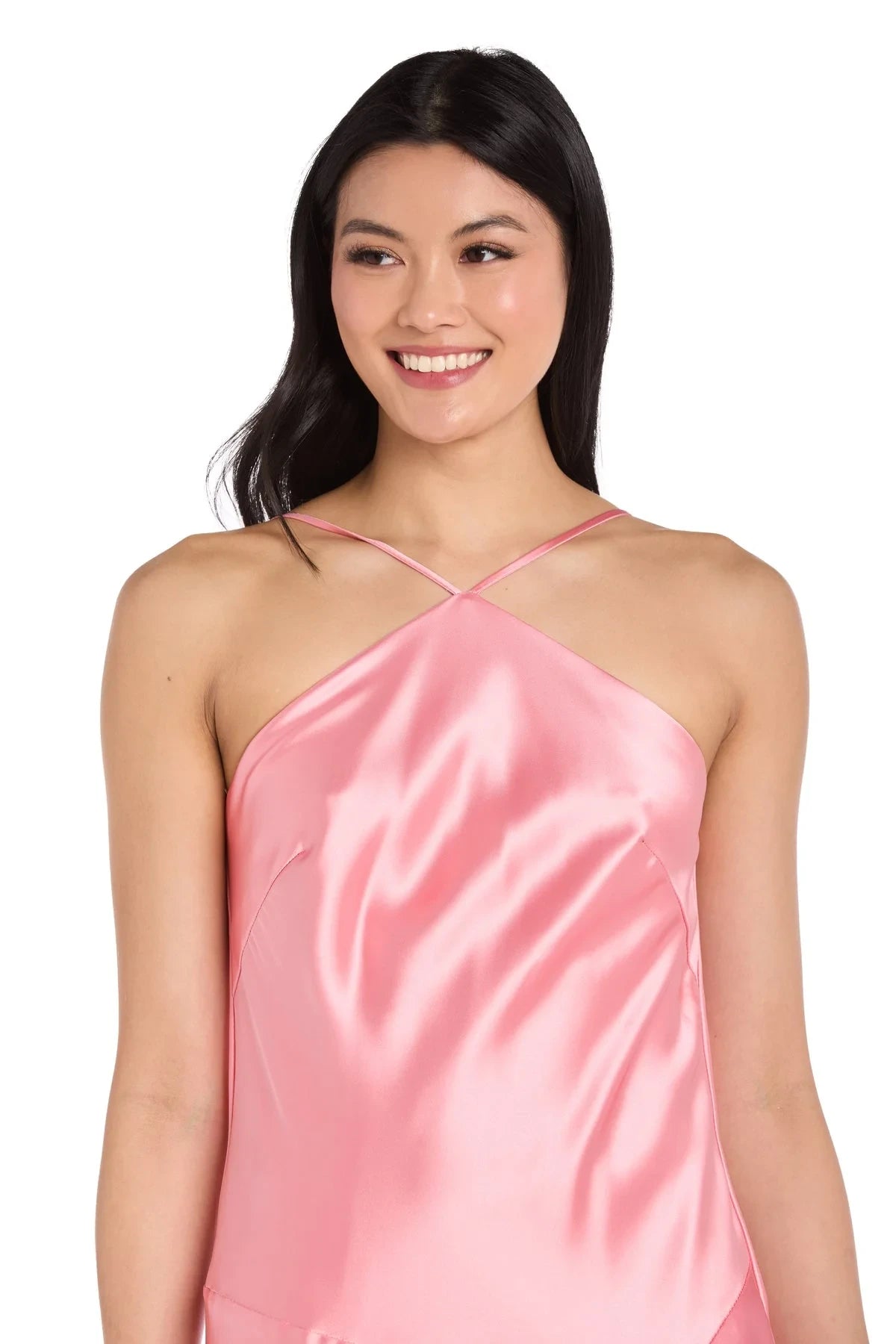 Elegant Silky A-Line Criss-Cross Halter Sleeveless Cowl Back Midi Homecoming Dresses