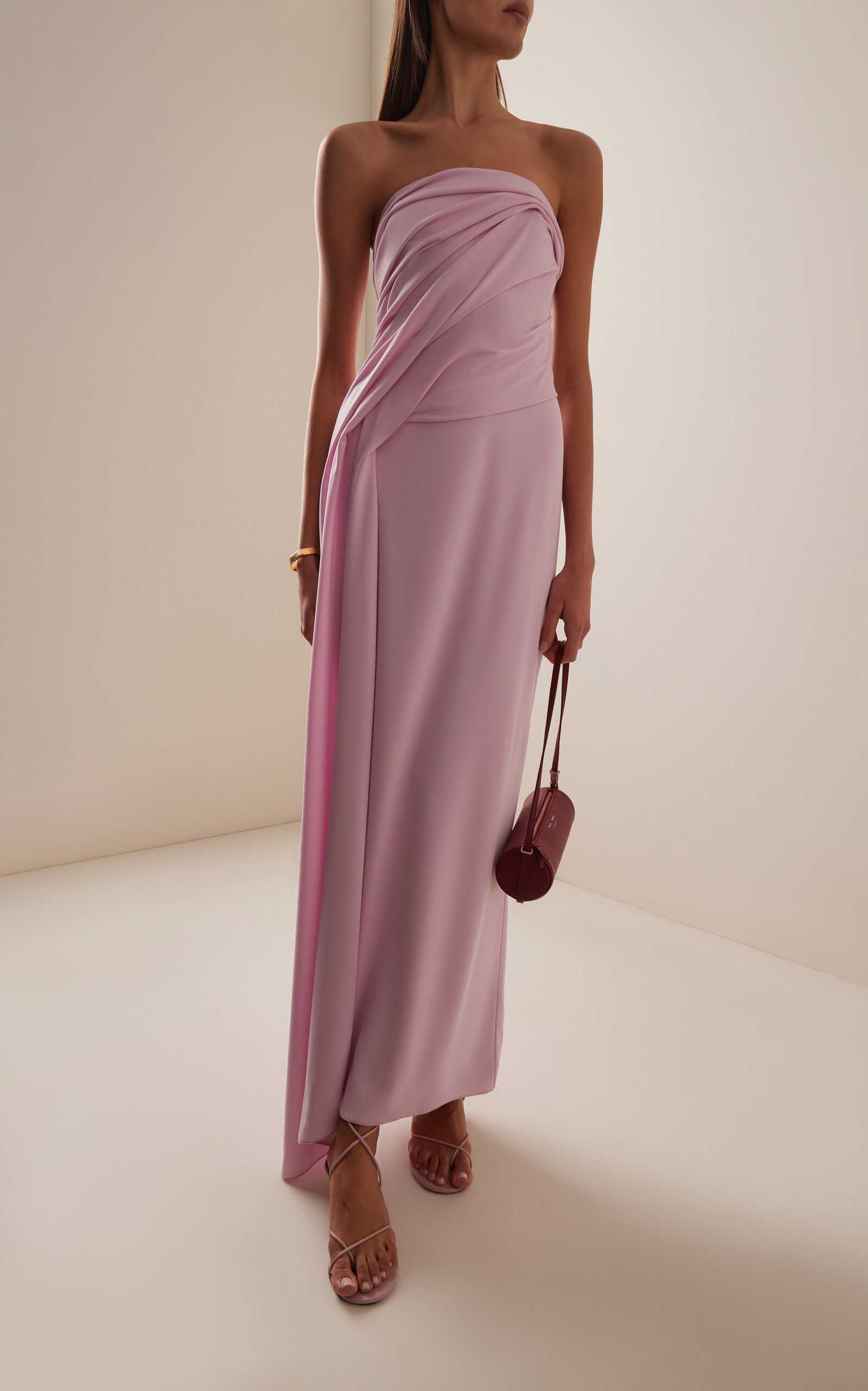 Elegant Sophisticated Fitted Sheath Strapless Draped Back Zip Maxi Formal Evening Dresses