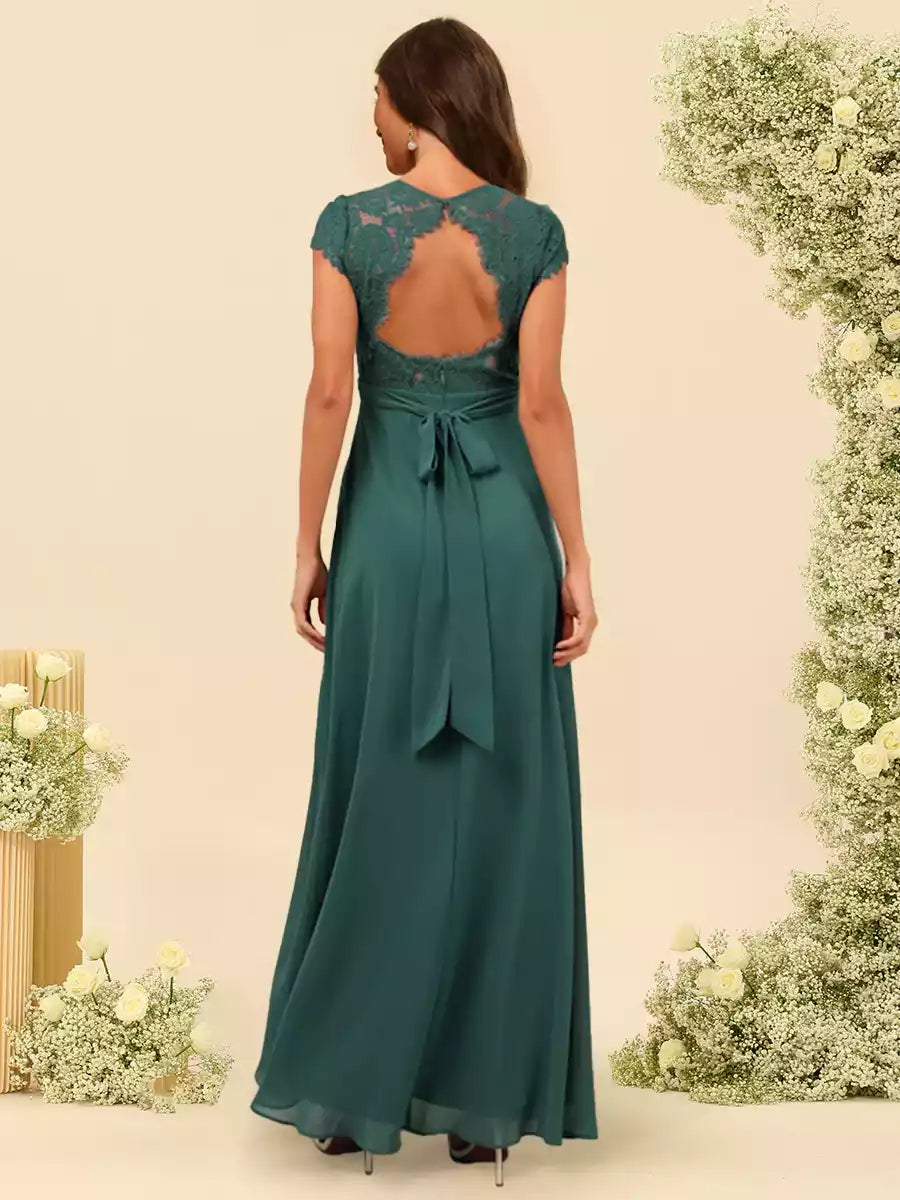 Elegant and charming A-line/princess style V-neck with ground side slit Bridesmaid Dresses