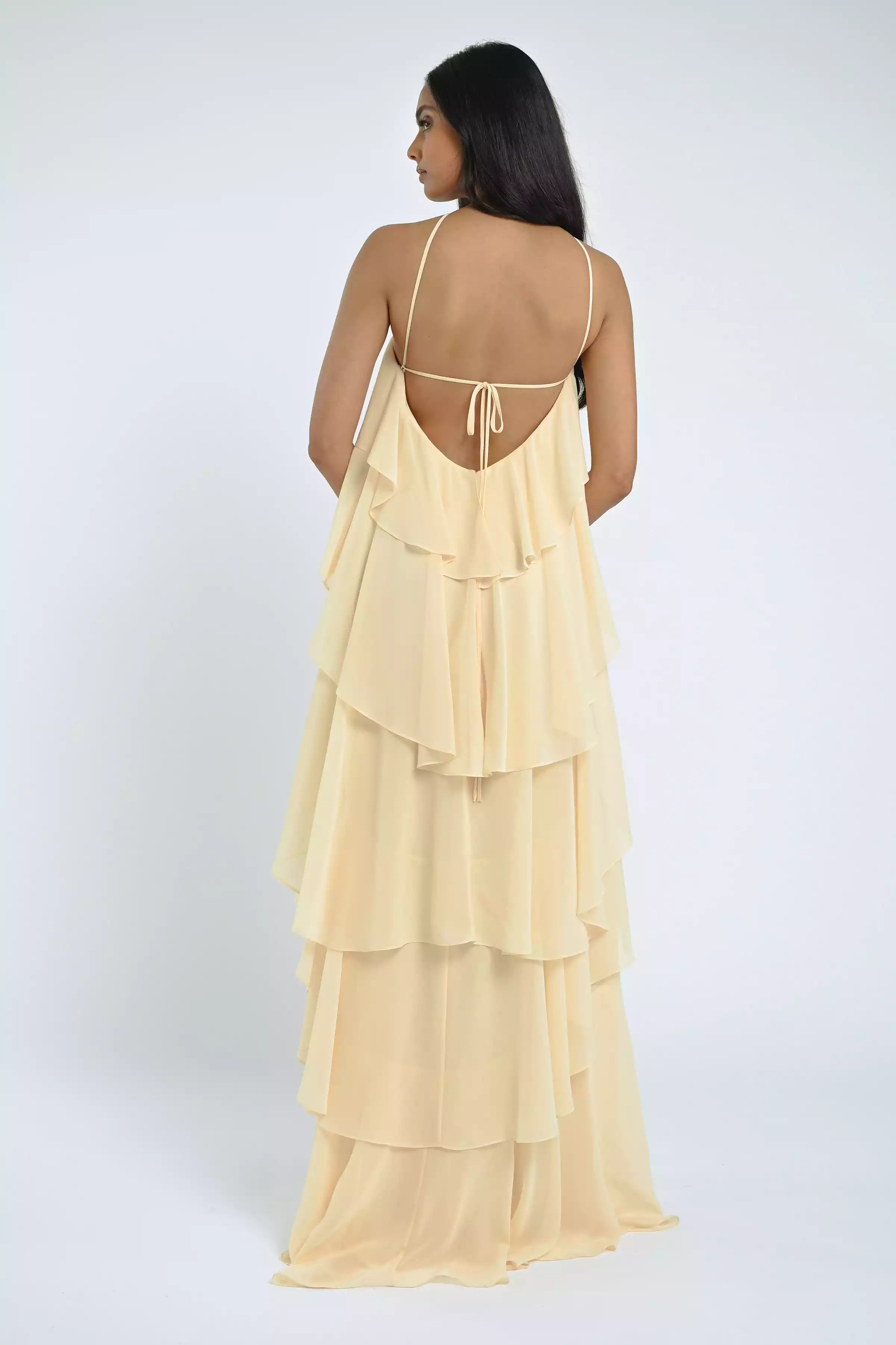 Elegant and dynamic multi-layer lightweight hanging chiffon backless neckline adjustable thin shoulder straps layered ruffle edges elegant and dynamic Bridesmaid Dresses