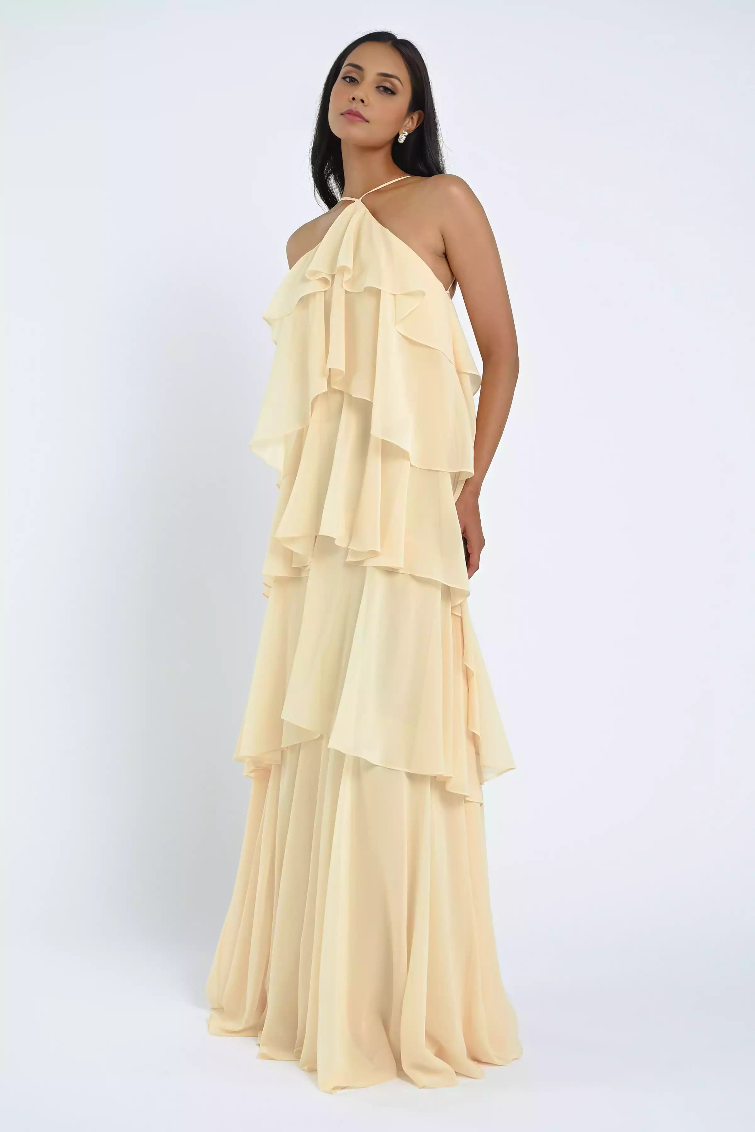 Elegant and dynamic multi-layer lightweight hanging chiffon backless neckline adjustable thin shoulder straps layered ruffle edges elegant and dynamic Bridesmaid Dresses