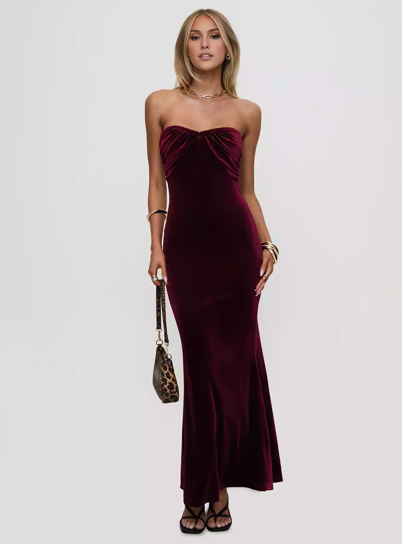 Elegant and luxurious velvet strapless long pleated unlined slim Prom Dresses