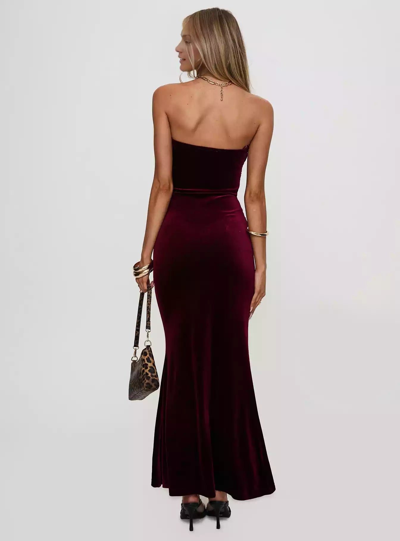Elegant and luxurious velvet strapless long pleated unlined slim Prom Dresses