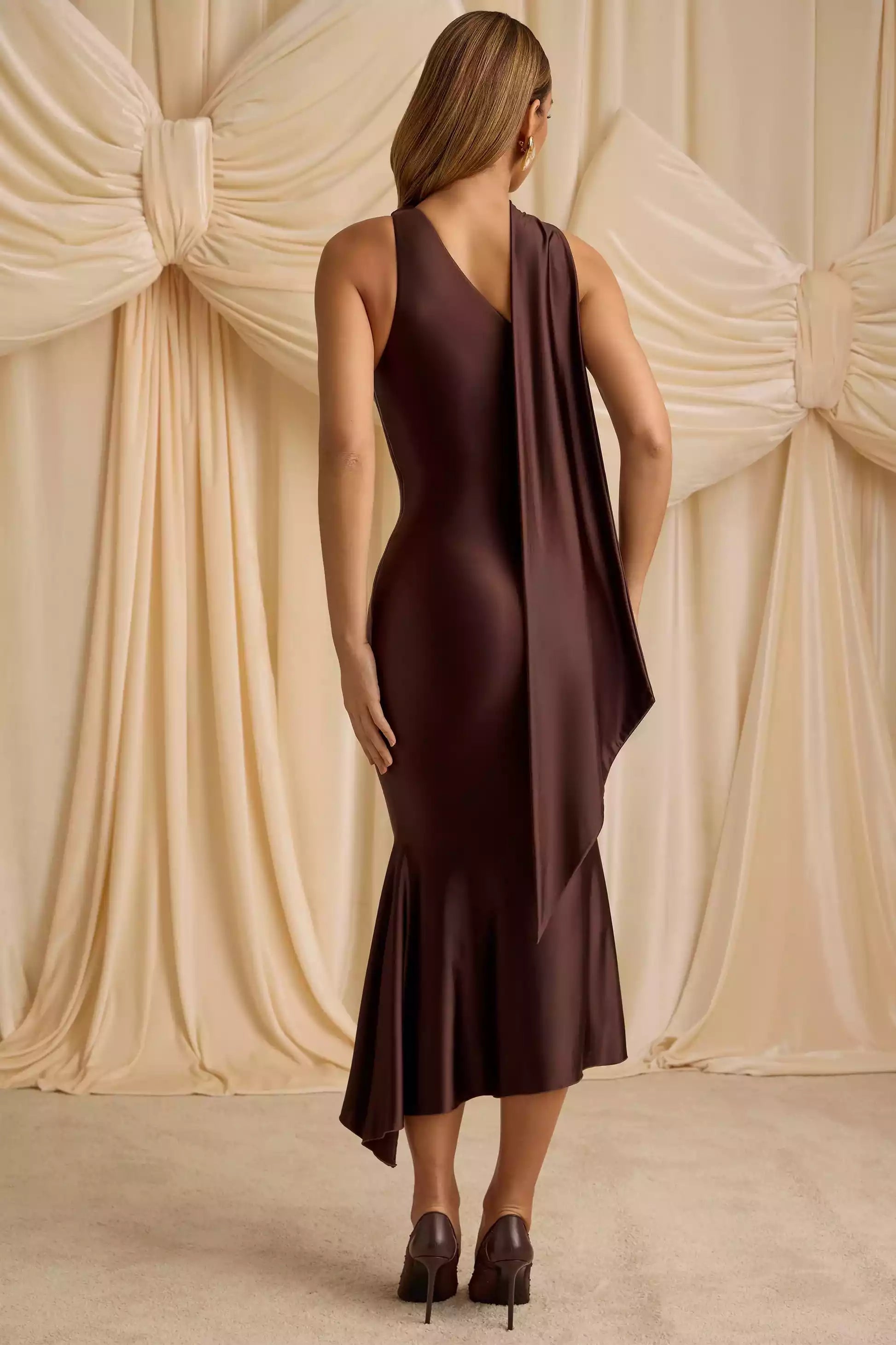 Elegant asymmetrical neckline, single shoulder strap, pleated hem, side hidden zipper, fish tail silhouette Prom Dresses