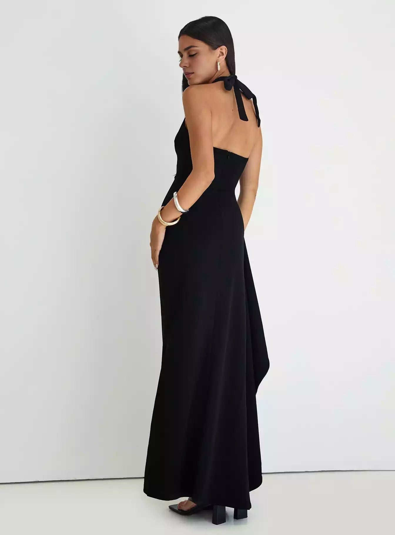 Elegant backless V-neck high slit adjustable neck strap with hidden zipper at the back Prom Dresses