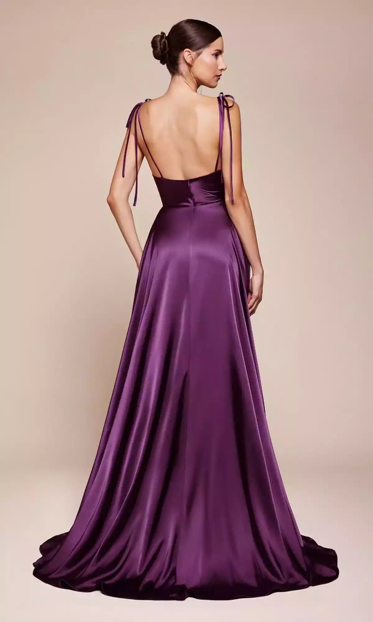 Elegant backless hanging collar satin slim shoulder strap A-line side slit Prom Dresses