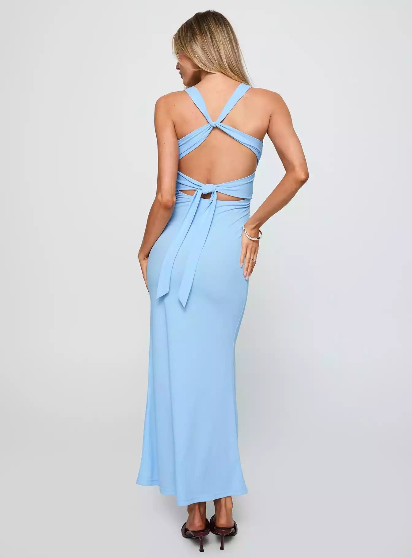 Elegant backless lace up V-neck chest knot side zipper unlined Prom Dresses